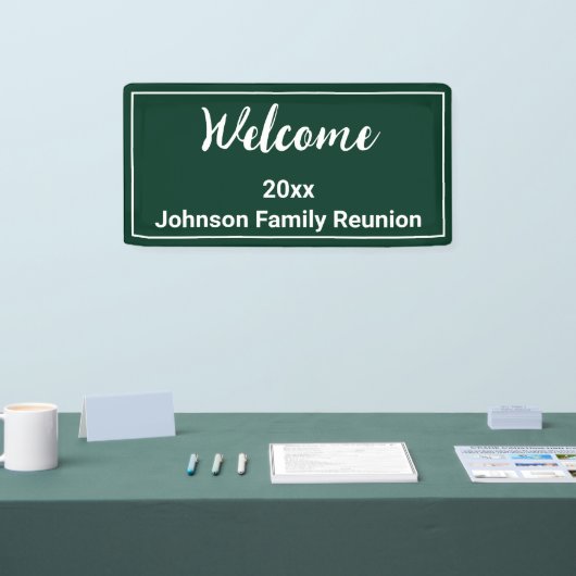 Willkommen Dunkelgrün und Weiß-Namen-Wiedersehen Banner (Messe)