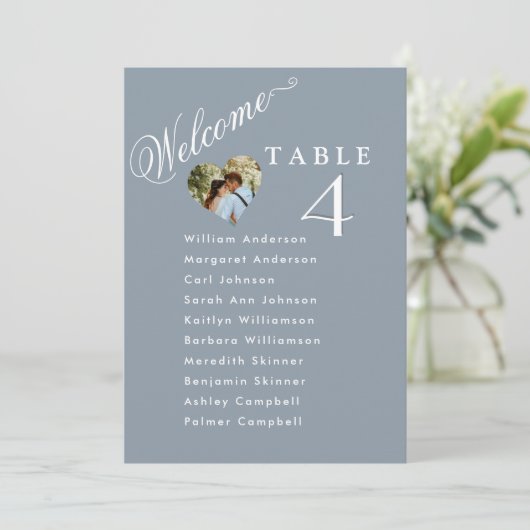 Willkommen Dusty Blue Wedding Plan Cards Einladung (Stehend Vorderseite)