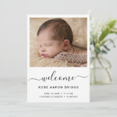 Willkommen Elegant Simple Baby Foto Birth Ankündigung (Stehend Vorderseite)