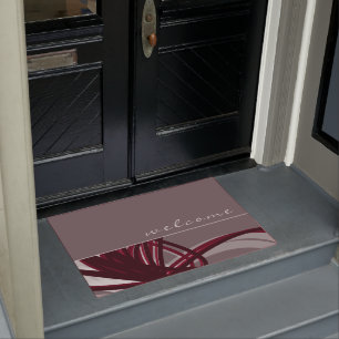 Willkommen  Elegante Gray & Burgund Ribbons Fußmatte