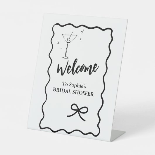 Willkommen Elegantes Pedestal Wavy Retro Brautpart Sockelschild (Vorderseite)