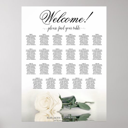 Willkommen! Elegantes White Rose 23 Tabelle Seatin Poster (Vorne)