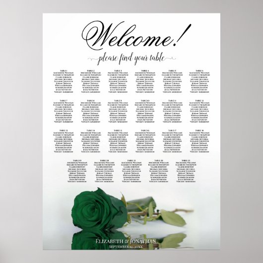 Willkommen! Emerald Green Rose 23 Table Seating Ch Poster (Vorne)
