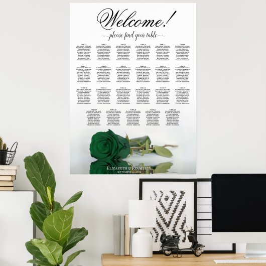 Willkommen! Emerald Green Rose 23 Table Seating Ch Poster (Heimbüro)