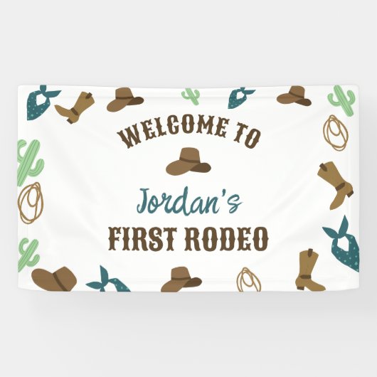 Willkommen Erster Rodeo Geburtstag 1. Cowboy Weste Banner (Horizontal)