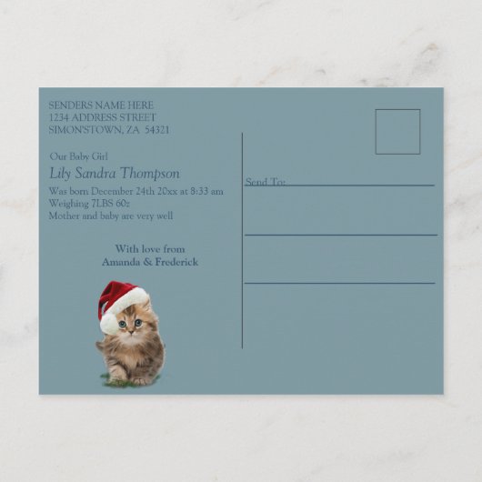 Willkommen, es ist ein WeihnachtsjungMädchen Ankündigungspostkarte (Rückseite)