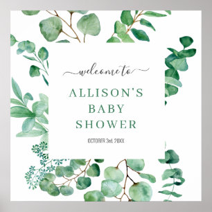 Willkommen Eukalyptus Aquarell Grün Baby-Schild Poster