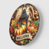 Willkommen Fall Lantern Große Wanduhr (Winkel)