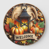 Willkommen Fall Lantern Große Wanduhr (Vorderseite)