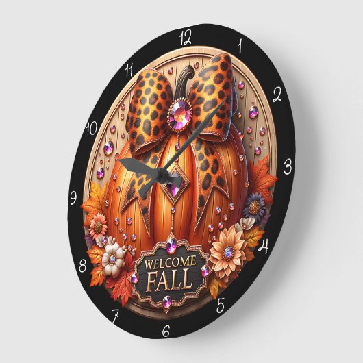 Willkommen Fall Leopard Pumpkin Große Wanduhr (Winkel)