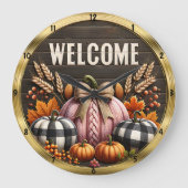 Willkommen Fall Pumpkins Harvest Große Wanduhr (Vorderseite)