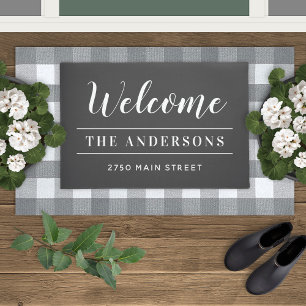 Willkommen Familie Nachname Adresse Charcoal Gray Fußmatte