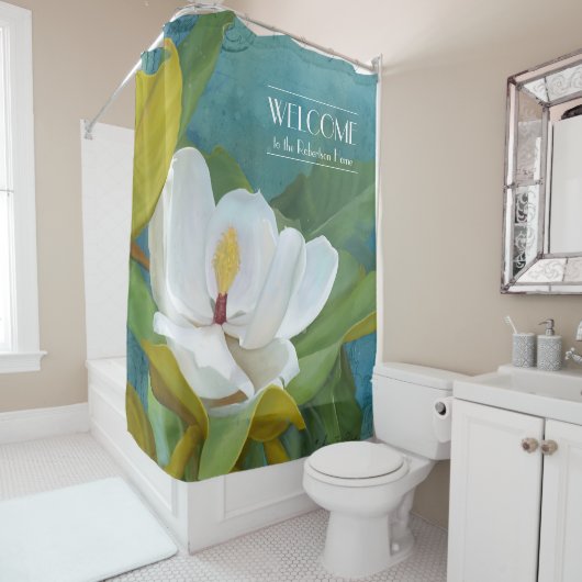 Willkommen Familienname Magnolia Gemalt Elegantes Duschvorhang (Beispiel)