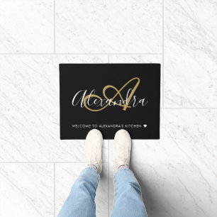 Willkommen Familienname Monogramm Black Gold Fußmatte