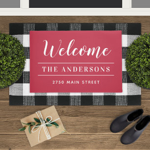 Willkommen Familienname und Adresse Classic Red Fußmatte