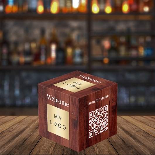 Willkommen Firmenlogo QR-Code-Holzmenü Würfel