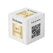 Willkommen Firmenlogo QR-Code-Holzmenü Würfel (Vorderseite Schrägansicht)