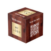 Willkommen Firmenlogo QR-Code-Holzmenü Würfel (Rückseite Schrägansicht)