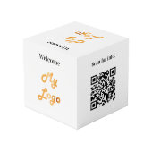 Willkommen Firmenlogo QR-Code Menü weiß Tabelle Würfel (Rückseite Schrägansicht)