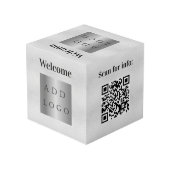 Willkommen Firmenlogo QR-Code Würfel (Rückseite Schrägansicht)