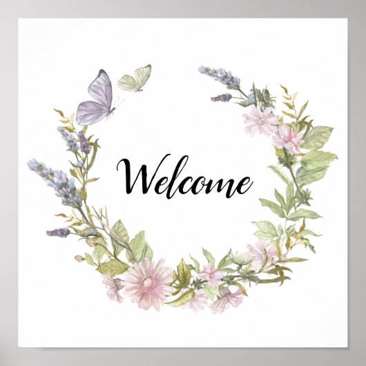 Willkommen Floral Butterfly Wreath Poster (Vorne)
