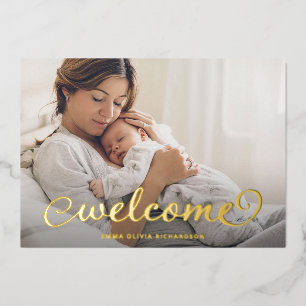Willkommen Foto Baby Birth Announction Gold Foil Folieneinladung
