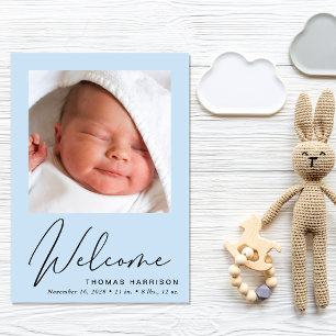 Willkommen Foto Collage Baby Boy Blue Birth Ankündigung