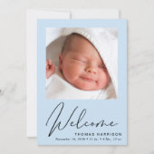 Willkommen Foto Collage Baby Boy Blue Birth Ankündigung (Vorderseite)
