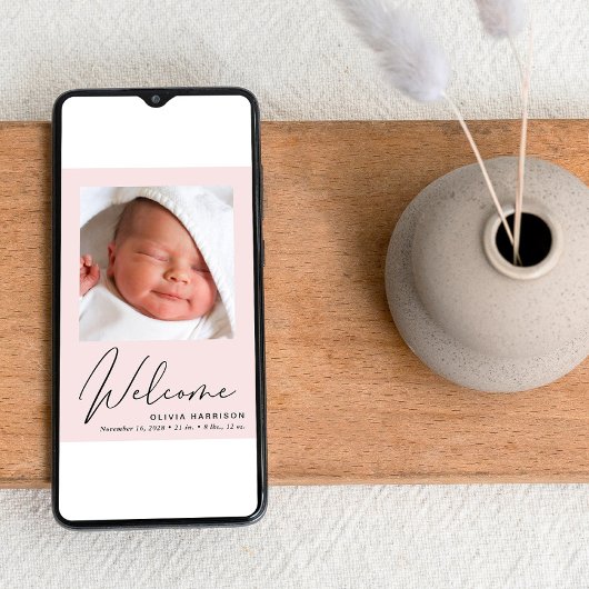 Willkommen Foto Collage Baby Girl Pink Birth Ankündigung