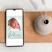 Willkommen Foto Collage Minze Grüne Geburt Ankündigung