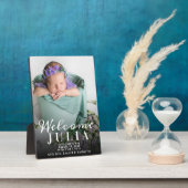 Willkommen Foto Collage White Script Geburtsankünd Fotoplatte (Seite)