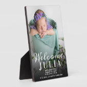 Willkommen Foto Collage White Script Geburtsankünd Fotoplatte (Seite)