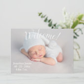 Willkommen Foto Script Gender Neutral Birth Ankündigung (Stehend Vorderseite)