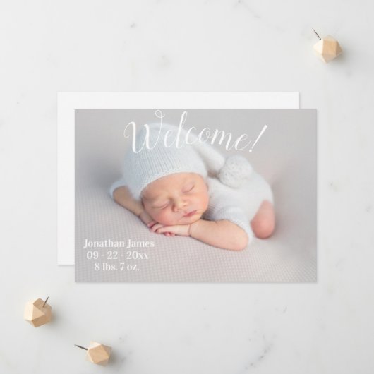 Willkommen Foto Script Gender Neutral Birth Ankündigung (Vorderseite/Rückseite Beispiel)