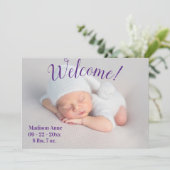 Willkommen Foto Script Gender Neutral Birth Ankündigung (Stehend Vorderseite)