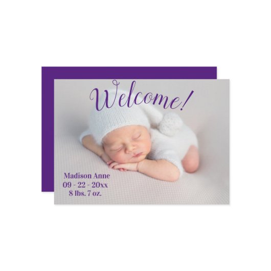 Willkommen Foto Script Gender Neutral Birth Ankündigung (Vorderseite/Rückseite Beispiel)