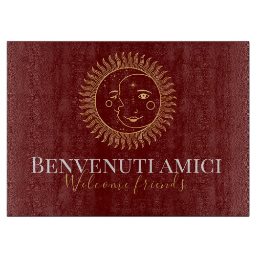 Willkommen Freunde Englisch / Italienisch Charcute Schneidebrett (Vorderseite)