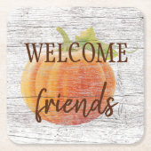 Willkommen Freunde Pumpkin auf witterten Holzplank Rechteckiger Pappuntersetzer (Vorderseite)