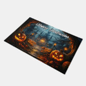 Willkommen | Frohe Halloween Nefarious Pumpkins Fußmatte (Schrägansicht)