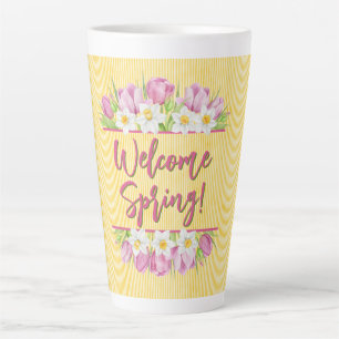 Willkommen Frühling Tulpe und Narzisse Milchtasse
