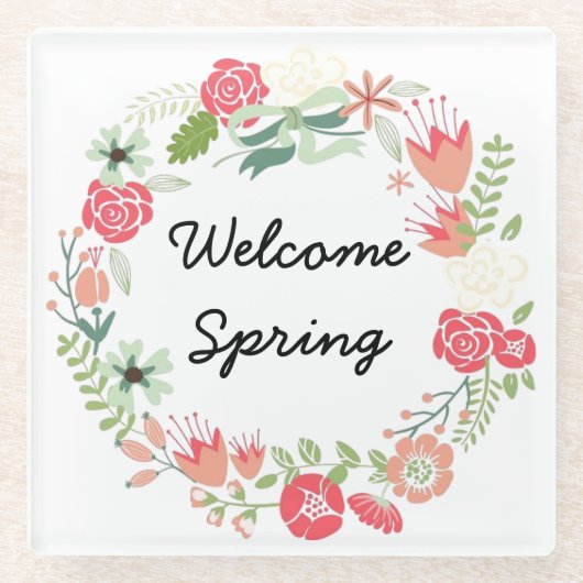 Willkommen Frühlingsrosa Blumenregen Glasuntersetzer (Vorderseite)