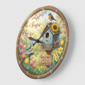 Willkommen Frühlingssonne Vogelhaus Große Wanduhr (Winkel)