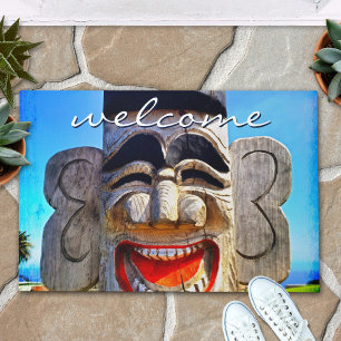 Willkommen Funny Wood Totem Gesicht lachen Lächeln Fußmatte