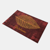 Willkommen Gold Herbstleaf auf Maroon Doormat Fußmatte (Schrägansicht)