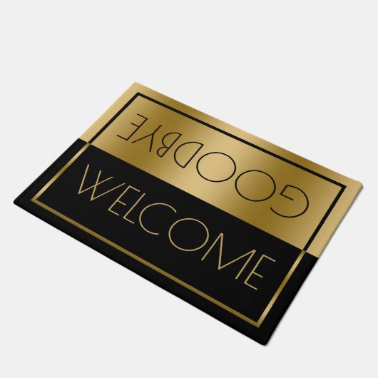 Willkommen Goodbye Gold & Black Geometric Design Fußmatte (Schrägansicht)