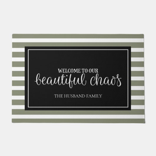 Willkommen Grün und Weiß, Personalisierter Familie Fußmatte (Vorderseite)