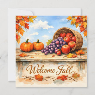 Willkommen Herbst-Aquarell-Obstkorb und Kürbisse Karte