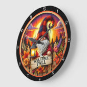 Willkommen Herbst Gnom Große Wanduhr (Winkel)