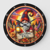 Willkommen Herbst Gnom Große Wanduhr (Vorderseite)