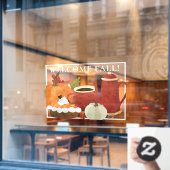 Willkommen Herbst, Kürbiskaffee und Kuchen Fensteraufkleber (Café-Fenster)